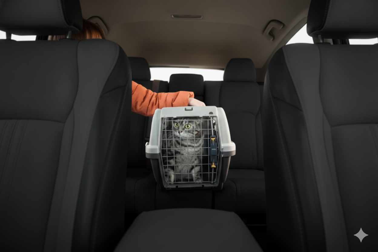 GATO EN TRANSPORTIN EN COCHE