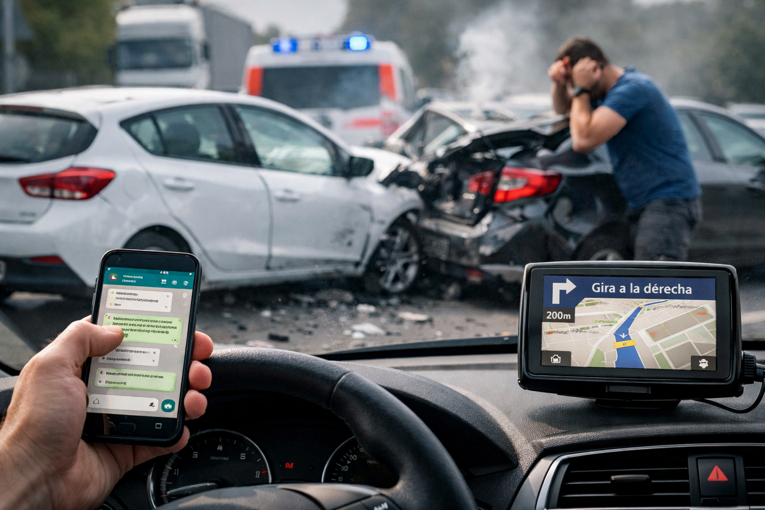 Accidente de tráfico por distracción: móvil y GPS