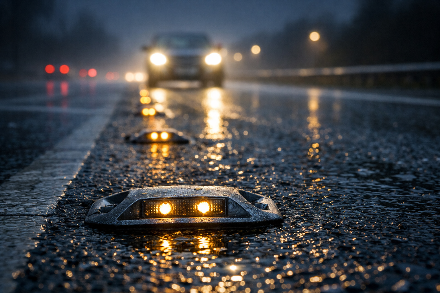 Los “ojos de gato” en la carretera
