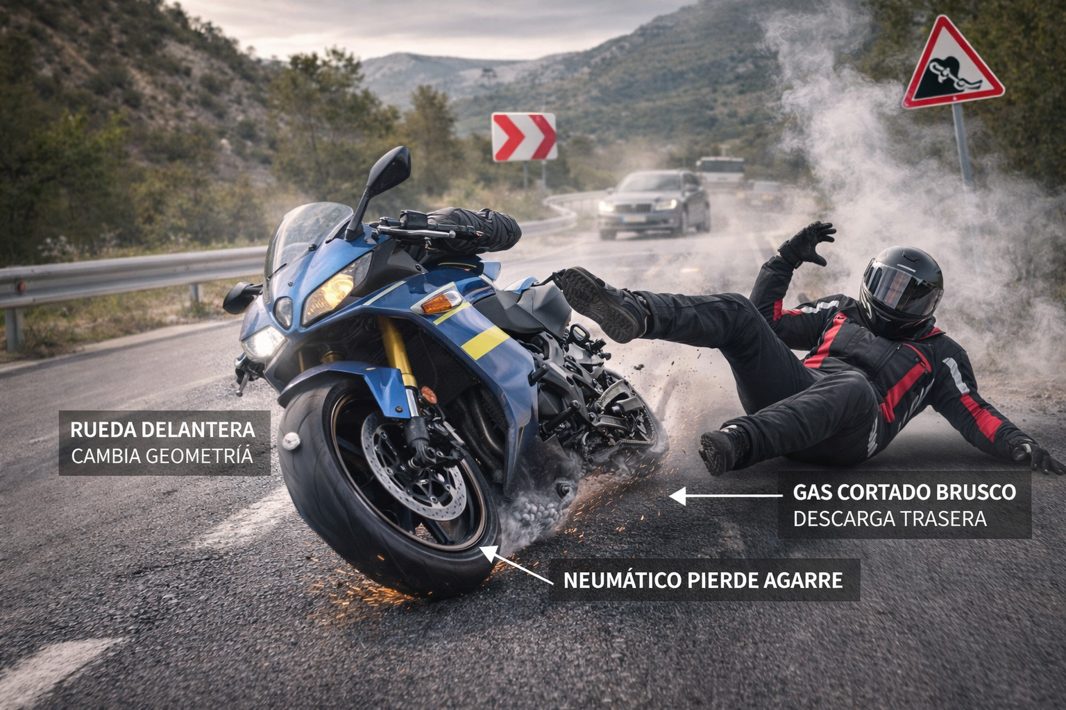 Frenar en moto fuerte en curva